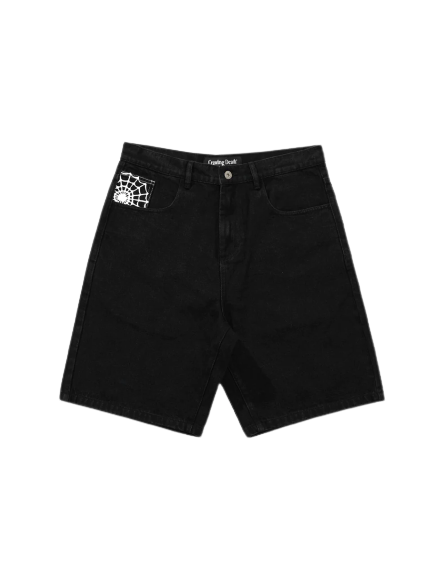 CRAWLING DEATH - "WEB" BLACK DENIM SHORTS