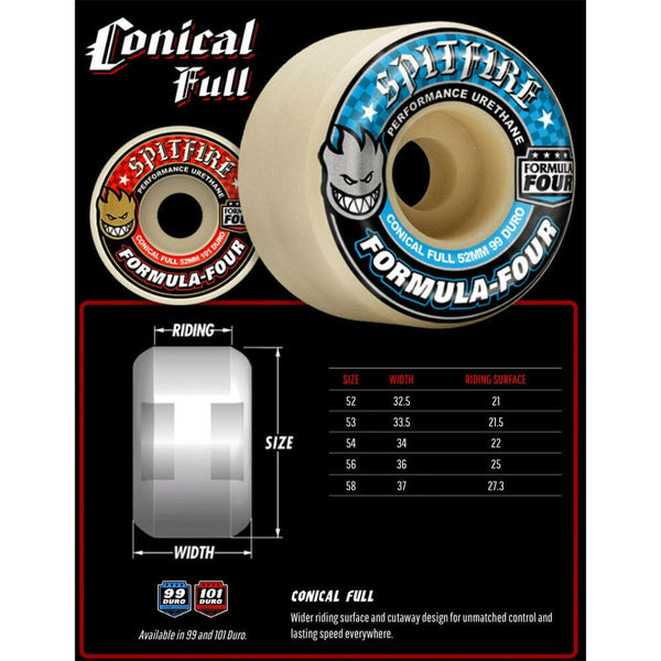 Spitfire - F4 Chrome Venom Conical Full 56MM 99A Skateboard Wheels